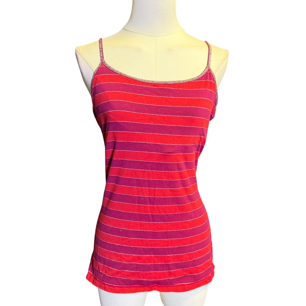 Express Cami Tank Top Womens L Red Purple Striped Good Metallic Glitter Y2K